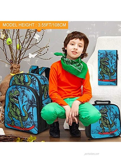 3PCS Dinosaur Backpack for Boy 16 Kids Bookbag and Lunch Box