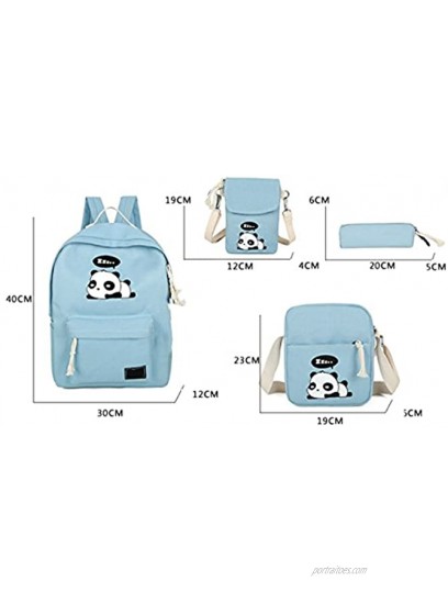 4Pcs Cute Panda Backpack Lightweight Casual Canvas Backpacks for Women