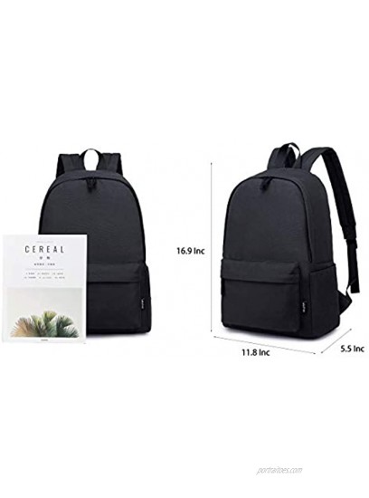 Abshoo Lightweight Casual Unisex Backpack for School Solid Color Boobags Black