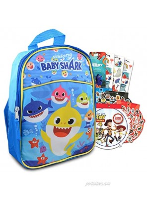 Baby Shark 11" Mini School Backpack for Kids ~ 3 Pc Bundle With Small Baby Shark School Bag And Toy Story And Finding Dory Stickers Baby Shark School Supplies Set