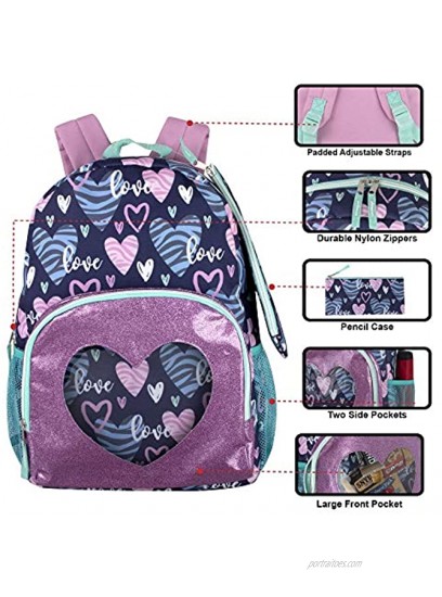 Backpack with Pencil Case for Kids – 17 Inch School Backpack Set for Girls and Boys Hearts