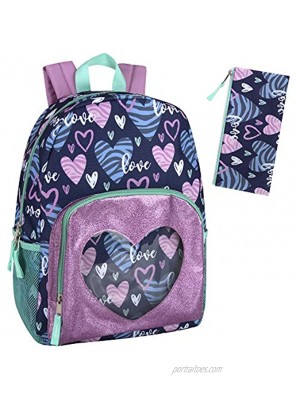 Backpack with Pencil Case for Kids – 17 Inch School Backpack Set for Girls and Boys Hearts