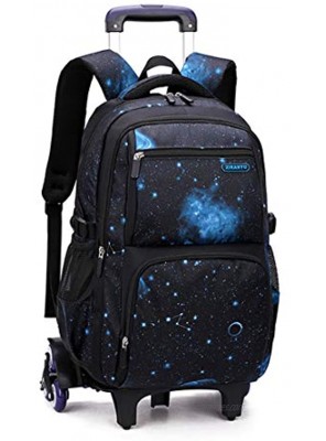 Bansusu Galaxy Prints Black Rolling Backpack for Primary Middle School Boys Bookbag Satchels on Six Wheels