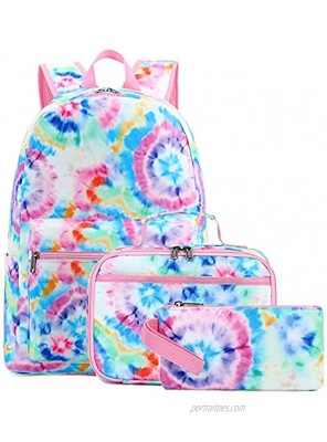 BLUBOON School Backpack for Girls Teens Bookbag Set Laptop Backpack Lunch Box with Pencil Bag Tie Dye Blue