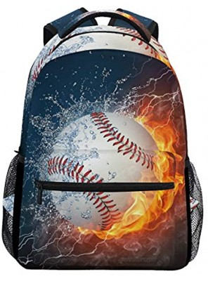 Blueangle Baseball Water Fire Print Travel Backpack for School Water Resistant Bookbag