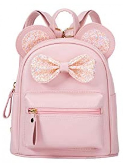 Cutest Cartoon Toddler Sequin Bow Mouse Ears Bag Mini Travelling School Shoulder Backpack for Teen Little Girl Women pink