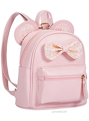 Cutest Cartoon Toddler Sequin Bow Mouse Ears Bag Mini Travelling School Shoulder Backpack for Teen Little Girl Women pink