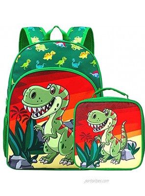 Dinosaur Backpack for Boys 16" Kids Bookbag and Lunch Box