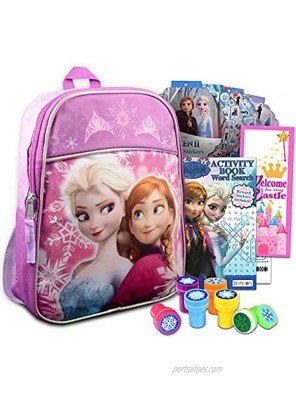 Disney Frozen Anna And Elsa Mini Backpack ~ 5 Pc Bundle With 11 Frozen School Supplies Bag For Girls Toddlers Kids With Stampers Activity Book Stickers And More