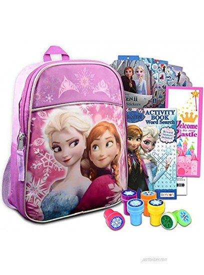 Disney Frozen Anna And Elsa Mini Backpack ~ 5 Pc Bundle With 11 Frozen School Supplies Bag For Girls Toddlers Kids With Stampers Activity Book Stickers And More