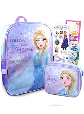 Disney Frozen Elsa Backpack Set For Girls ~ 5 Pc Bundle With 16" Elsa School Bag Lunch Box Frozen Stickers And More | Frozen Princess School Supplies For Kids