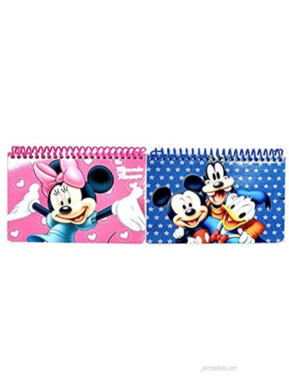 Disney Mickey and Minnie Mouse Drawstring Backpacks Plus Lanyards with Detachable Coin Purse and Autograph Books Set of 6 Pink Dark Blue