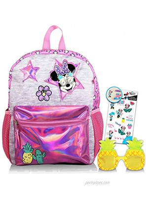 Disney Minnie Mouse Backpack for Toddlers 12" Minnie Mouse School Bag with Sunglasses and Minnie Stickers Minnie Mouse School Supplies Bundle