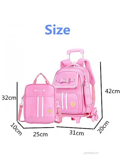 Fanci 3Pcs Bowknot Princess Style Trolley School Book Bag for Girls Boys Wheeled Backpack with 6 Wheels