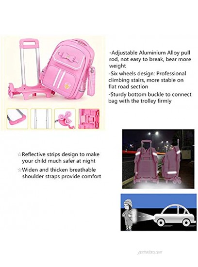 Fanci 3Pcs Bowknot Princess Style Trolley School Book Bag for Girls Boys Wheeled Backpack with 6 Wheels