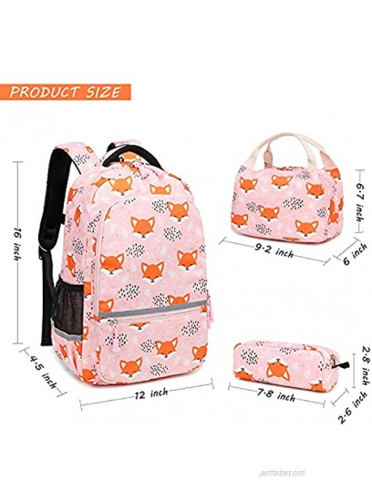 Girls Backpacks Fox Backpack for Girls Kids Fox School Bookbag Set with Lunch Box and Pencil Case
