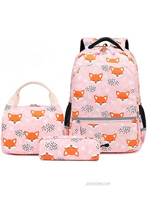 Girls Backpacks Fox Backpack for Girls Kids Fox School Bookbag Set with Lunch Box and Pencil Case