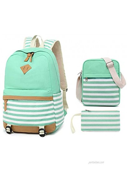 Girls School Backpack Causal Canvas Stripe Backpack Cute Teen Backpacks For Girls School Bag Green