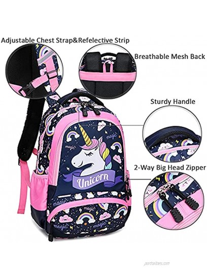 Girls School Backpacks with Lunch Box Unicorn Backpack School bag 3 in 1 Bookbag Set for Elementary