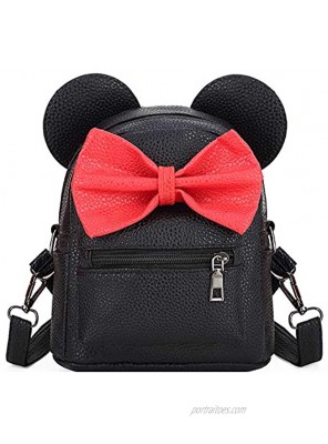 Girls Women Cartoon Mouse Ear Polka-dot Sequin Bow Convertible Backpack Purse Crossbody Bag