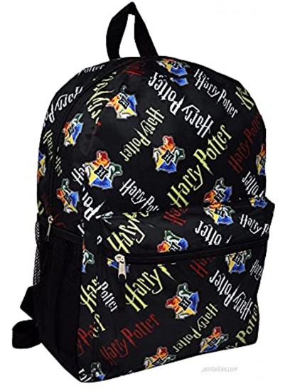 Harry Potter 16 Backpack Bag Hogwarts Crest All Over Print Cargo & Mesh Pockets
