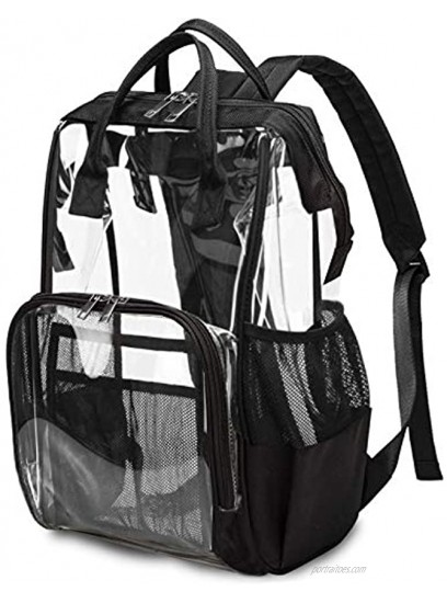 Heavy Duty Clear Backpack for Men Women School Bag Bookbag PVC Plastic Transparent Backpacks for Boys Girls Black