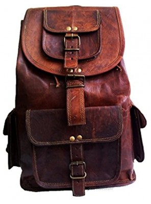 jaald 16" Genuine Leather Retro Rucksack Backpack College Bag,School Picnic Bag Travel