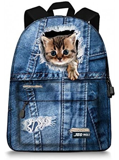 JBS-NO.1 Cute Cats Backpack for Teen Girls,Canvas BookBags for School Blue1