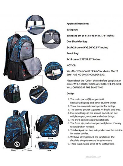 JiaYou Boy Girl Unisex 20L Fashion School Bag Backpack Bookbag with Florescent Mark 2 3 Sets