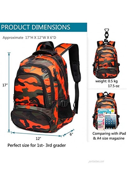 Kids Backpacks for Boys Camouflage Elementary School Bags Bookbags Lightweight Durable Camo Orange