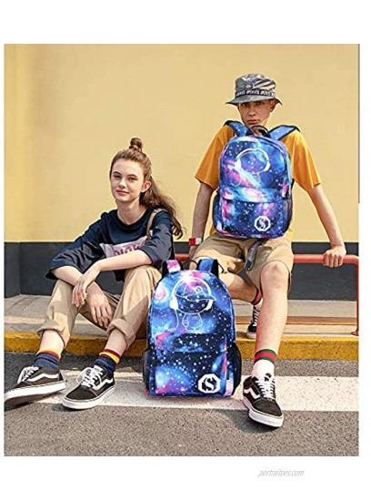 Lmeison Anime Cartoon Luminous Backpack with USB Charging Port and Lock &Pencil Case Daypack Shoulder Rucksack Laptop Bag