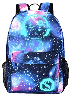 Lmeison Anime Cartoon Luminous Backpack with USB Charging Port and Lock &Pencil Case Daypack Shoulder Rucksack Laptop Bag