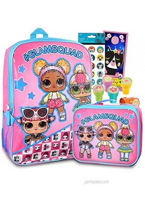 Lol Dolls Backpack With Lunch Box For Girls 5 Pc Bundle With 16" Lol Dolls School Bag Lunch Bag Animal Stickers and More For LOL School Supplies Lol Dolls Activity Set