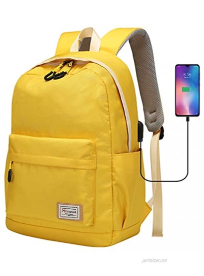 Modoker Laptop Backpack for School College Bookbag 15.6 Inch Laptop & Tablet with USB Charging Port Water Resistant Vintage Travel Backpack Yellow