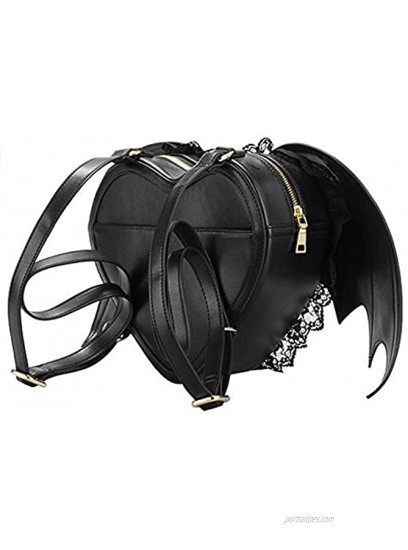 Neevas Fashion Girl Gothic Black Bat Heart Wings Goth Punk Lace Lolita Wing Bag Backpack
