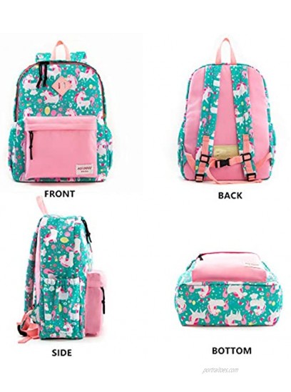 Preschool Backpack Kindergarten Elementary School Little Kid Toddler Backpacks With Lunch Bag Pencil Case Set for Boys and Girls with Chest Strap Green Unicorn