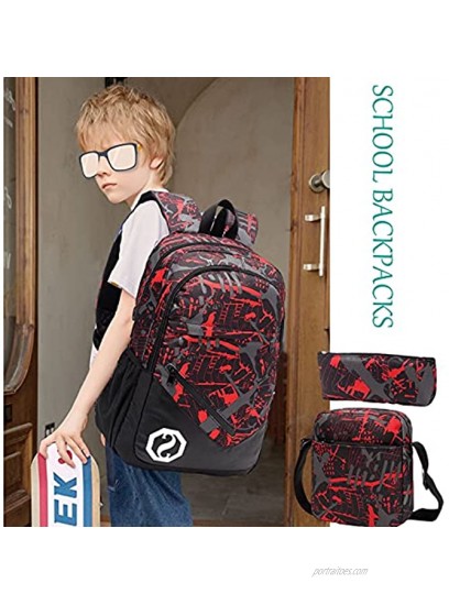 School Backpacks for Boys Girls Bookbag Teens Backpack Set with Shoulder Bag and Pencil Case Red 1