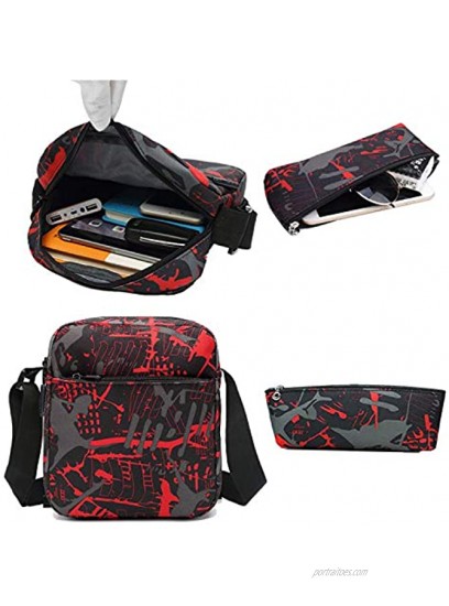 School Backpacks for Boys Girls Bookbag Teens Backpack Set with Shoulder Bag and Pencil Case Red 1