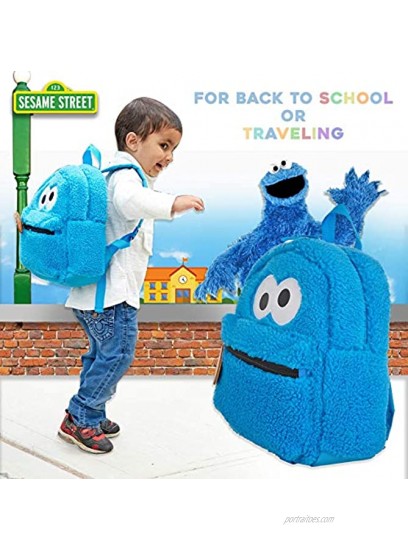 Sesame Street Toddler Cookie Monster Backpack Back to School Bookbag for Toddler Plush Zippered Bag