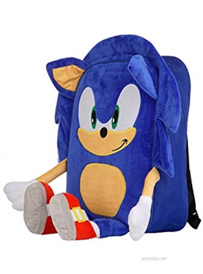 Sonic The Hedgehog Backpack for Boys Plush Padded Bookbag with Adjustable Shoulder Straps Sonic Schoolbag with 3D Arms Legs and Ears Durable School Bag for Kids Blue