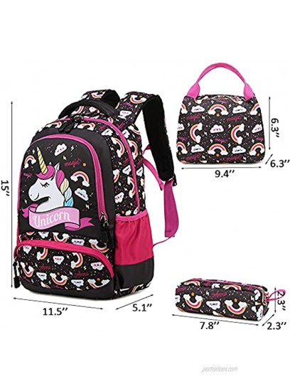 Teen Girls Backpack Set Kids School Bookbag with Lunch Tote Bag Pencil Case Cute Unicorn School Backpacks