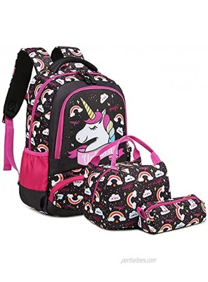 Teen Girls Backpack Set Kids School Bookbag with Lunch Tote Bag Pencil Case Cute Unicorn School Backpacks