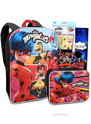 The Miraculous Ladybug Backpack and Lunch Box Set ~ 4 Pc School Supplies Bundle With 15 Miraculous Ladybug School Bag for Girls Kids Lunch Bag Super Hero Girls Fun Pack and More