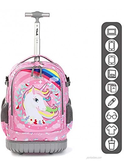Tilami Rolling Backpack 19 inch Wheeled Cute LAPTOP Boys Girls Travel School Student Trip