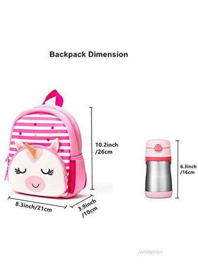 Toddler Backpack Waterproof Preschool Backpack 3D Cute Cartoon Neoprene Animal Schoolbag for Kids Lunch Box Carry Bag for 1-6 Years Boys Girls,Cute Unicorn