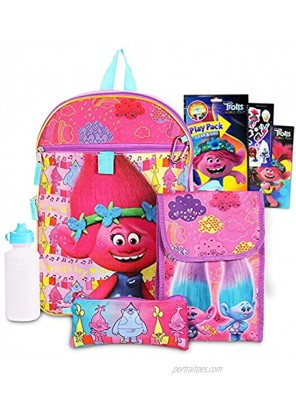 Trolls World Tour School Backpack Set 7 Pc Bundle With Trolls Poppy School Bag Lunch Box Stickers And More | Trolls Movie School Supplies Pack for Girls