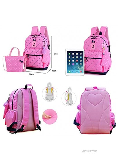 VIDOSCLA 3Pcs Heart Printing Backpack Sets Bowknot Primary Schoolbag Travel Daypack Shoulder Bag Girls Rucksack knapsack
