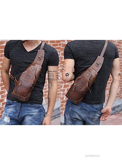 BULLCAPTAIN Genuine Leather Men Bags Shoulder Sling Crossbody Bag Casual Mens Chest Bag Travel Hiking Backpack