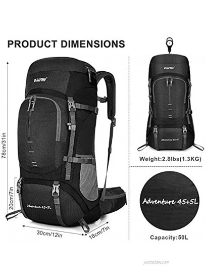 G4Free 50L Hiking Backpack with Rain Cover Water Resistant Camping Daypack Travel Outdoor Backpacking