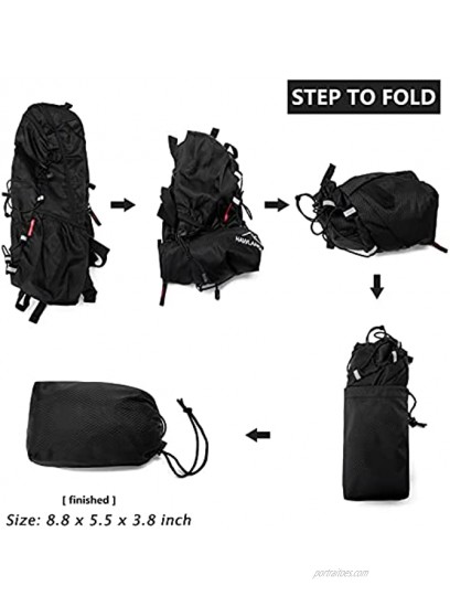 HawLander Packable Hiking Backpack Foldable Day pack for Travel Black Small 28L